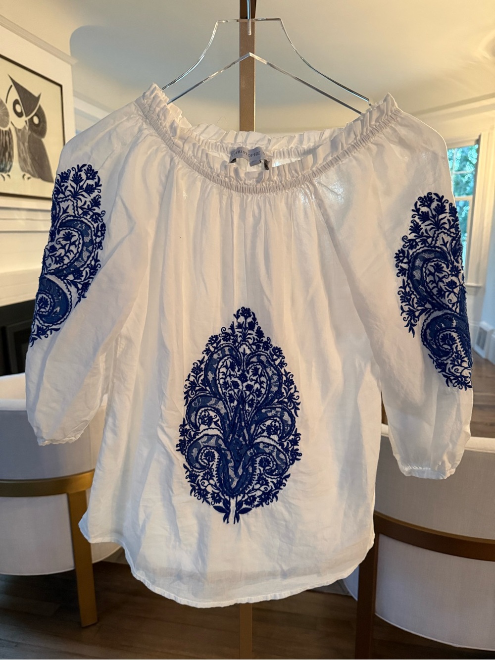 Christophe Sauvet Cotton Voile Blouse With Beautiful Embroidered Details.
